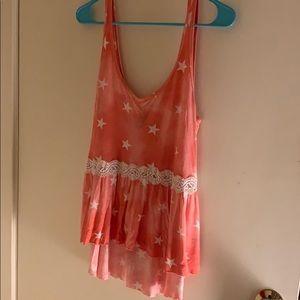 Pacsun Tank Top with Start Print & While Lace Trim